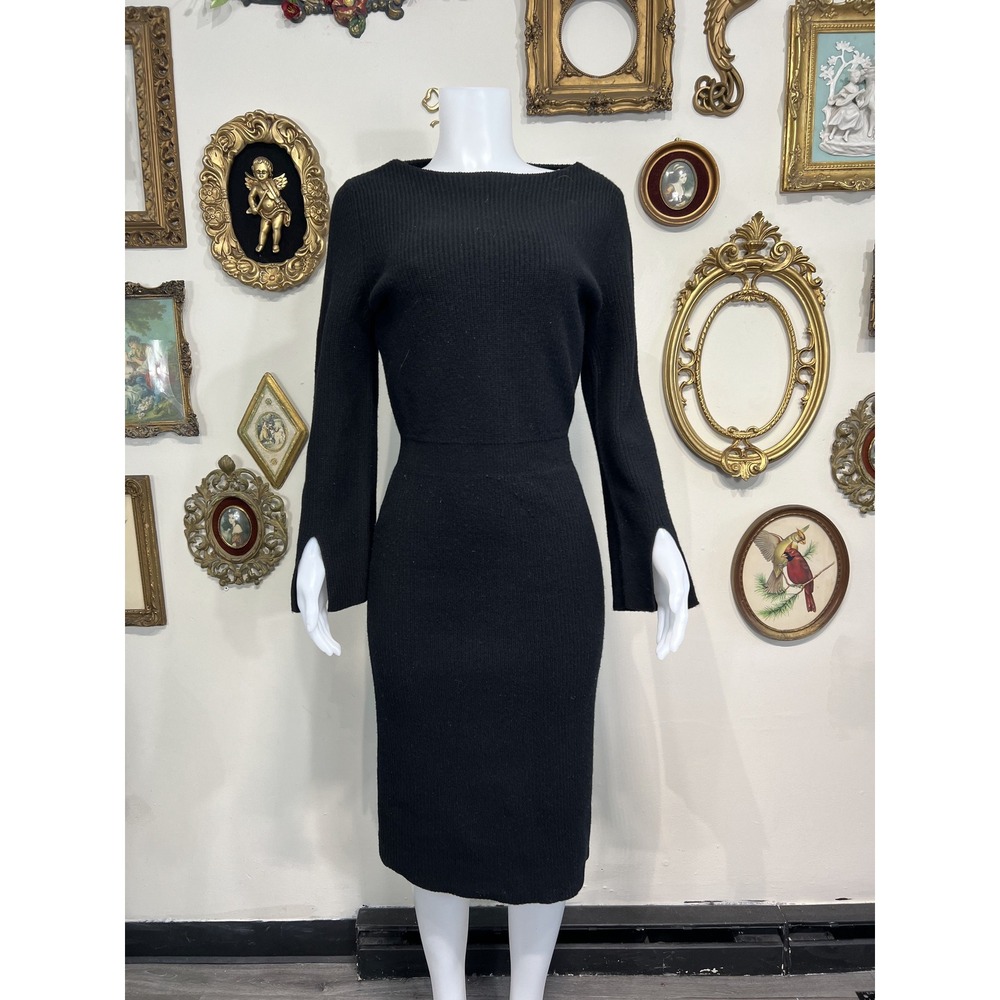 Uniqlo x C Black Ribbed Knit Midi Dress Long Sleeve Size S